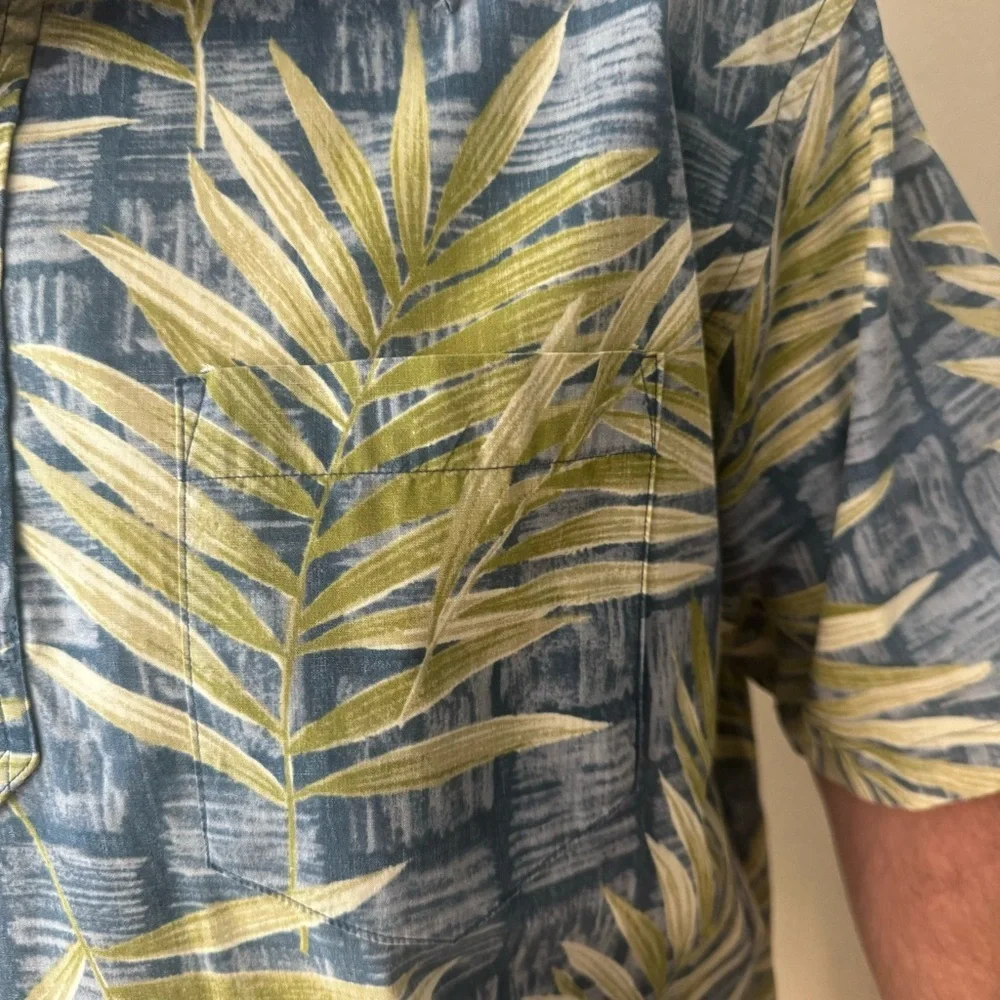 ONO & COMPANY By Liberty House Vintage Aloha Hawaiian Shirt Blue & Green Palm XL - Picture 7 of 16
